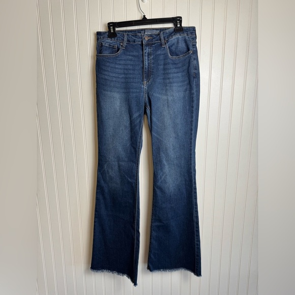 Indigo Rising Dark Wash Raw Hem Flare Jeans P22 - Picture 1 of 5